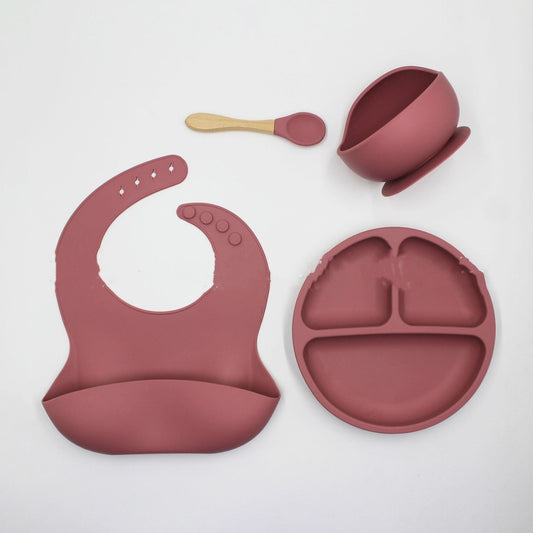 4-Piece Silicone Baby Feeding Set – Bib, Bowl, Plate & Spoon