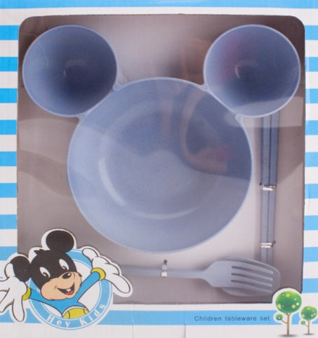 Kids Wheat Straw Dinner Set – Cartoon Bowl with Spoon, Fork & Chopsticks