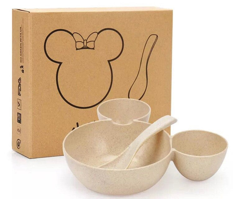 Kids Wheat Straw Dinner Set – Cartoon Bowl with Spoon, Fork & Chopsticks