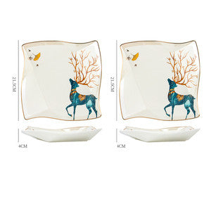 Nordic Ceramic Dinner Plate – Floral Porcelain Steak Plate