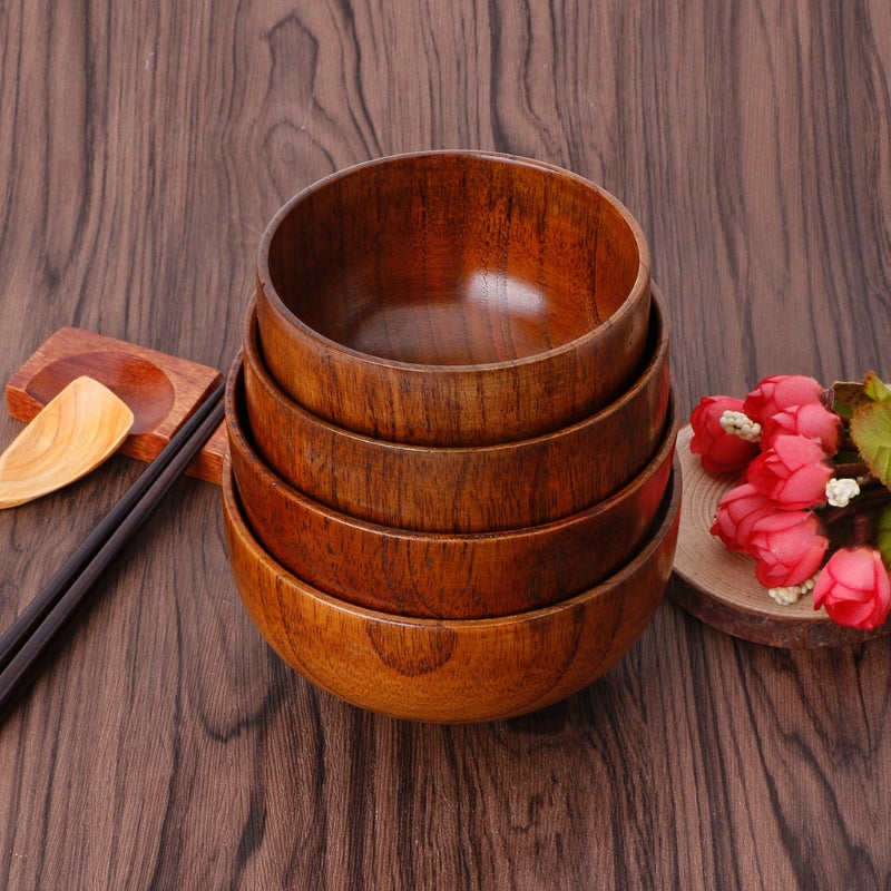 Round Wooden Bowl – Natural Wood Serving Bowl for Coffee, Tea & Dining