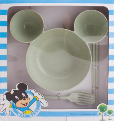 Kids Wheat Straw Dinner Set – Cartoon Bowl with Spoon, Fork & Chopsticks