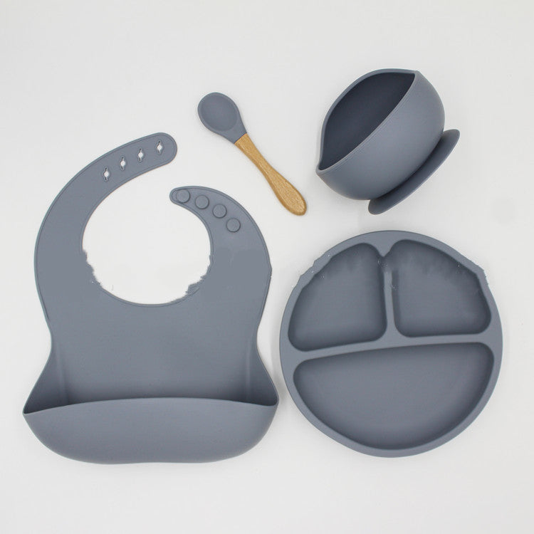 4-Piece Silicone Baby Feeding Set – Bib, Bowl, Plate & Spoon