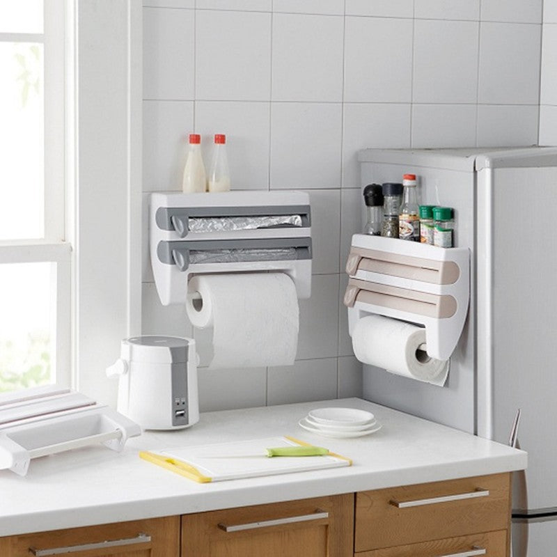 4-in-1 Kitchen Roll Holder Wall Mount – Foil, Cling Film & Paper Towel Dispenser