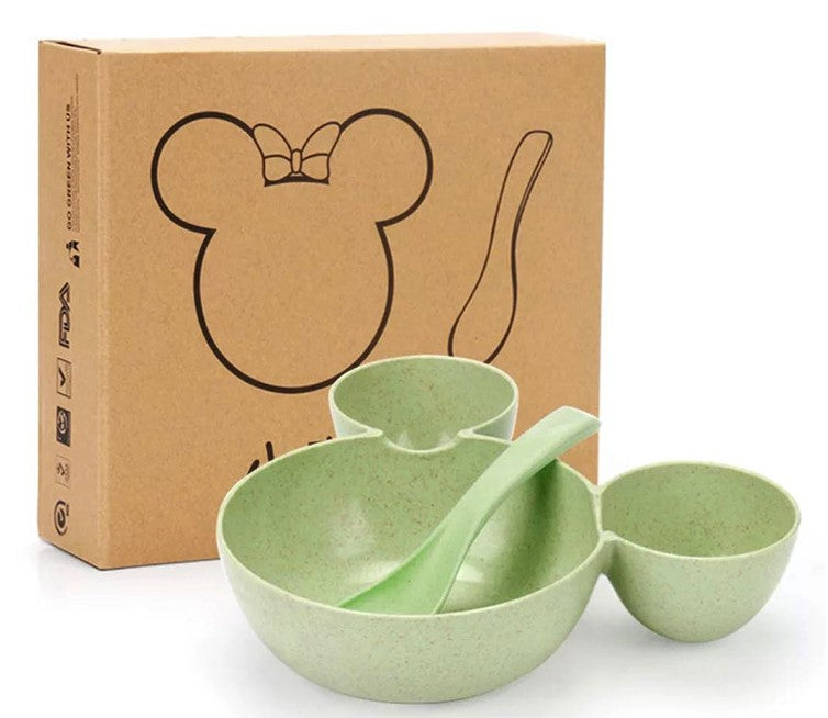 Kids Wheat Straw Dinner Set – Cartoon Bowl with Spoon, Fork & Chopsticks