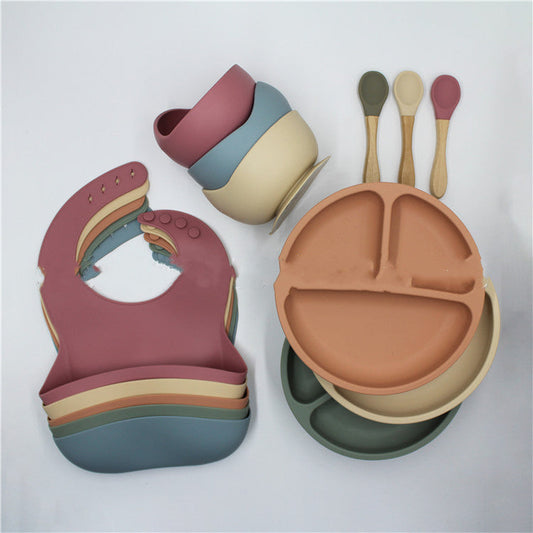 4-Piece Silicone Baby Feeding Set – Bib, Bowl, Plate & Spoon