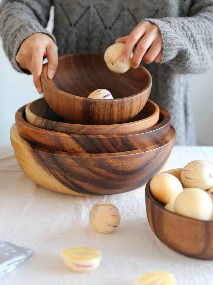 Natural Wooden Bowl – Japanese Style Salad & Fruit Bowl for Home and Restaurant Use