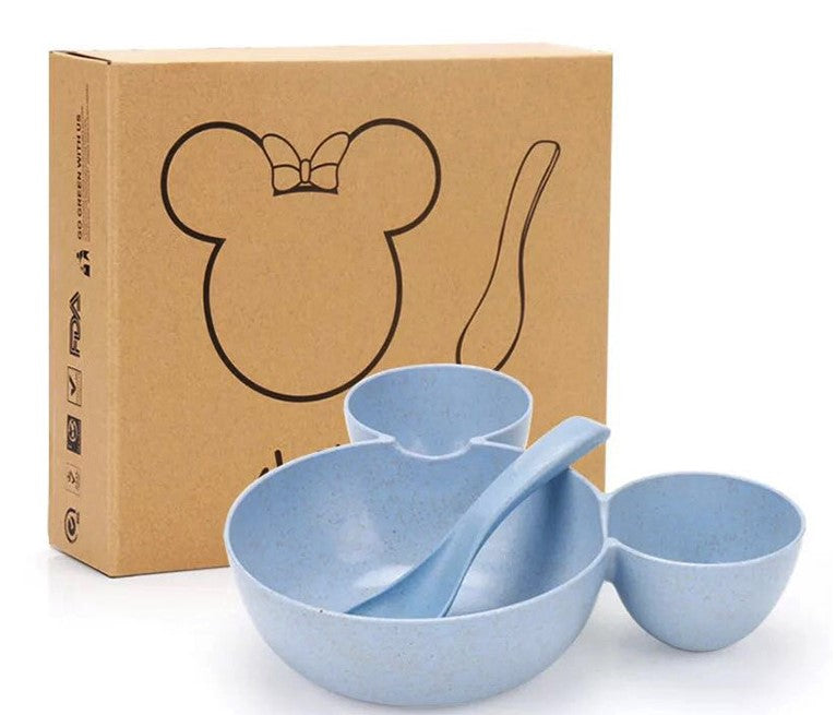 Kids Wheat Straw Dinner Set – Cartoon Bowl with Spoon, Fork & Chopsticks