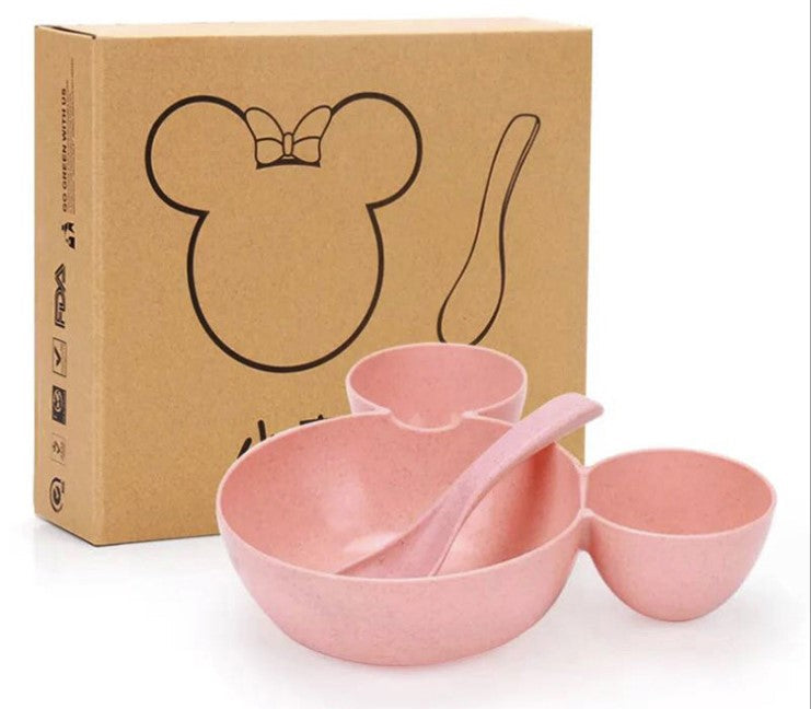 Kids Wheat Straw Dinner Set – Cartoon Bowl with Spoon, Fork & Chopsticks