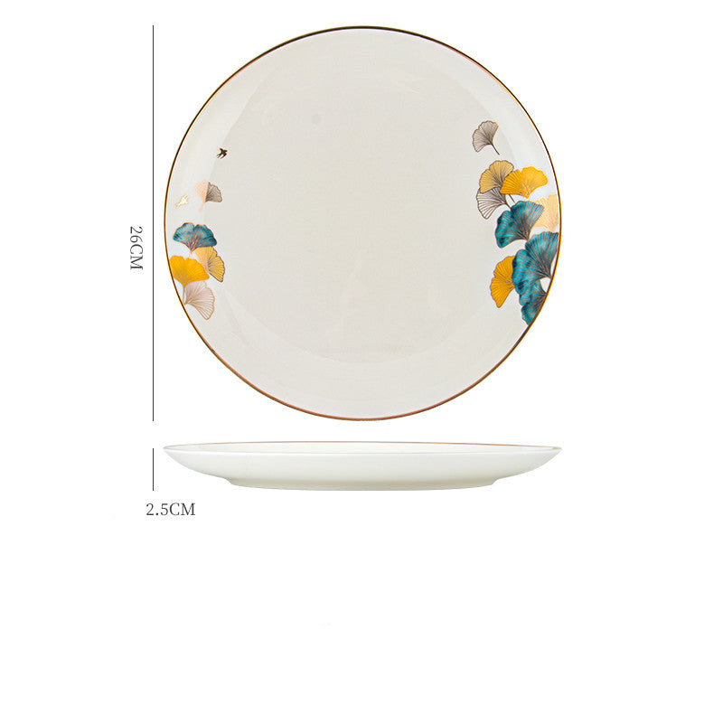 Nordic Ceramic Dinner Plate – Floral Porcelain Steak Plate