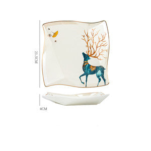 Nordic Ceramic Dinner Plate – Floral Porcelain Steak Plate