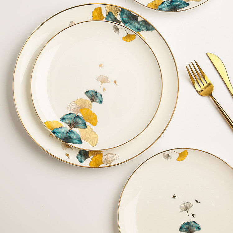 Nordic Ceramic Dinner Plate – Floral Porcelain Steak Plate