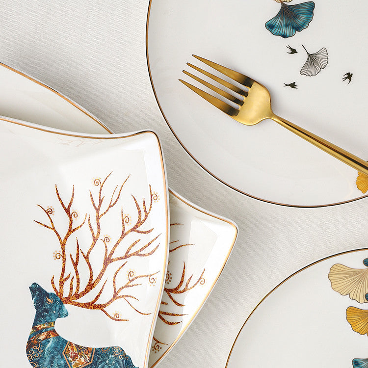 Nordic Ceramic Dinner Plate – Floral Porcelain Steak Plate